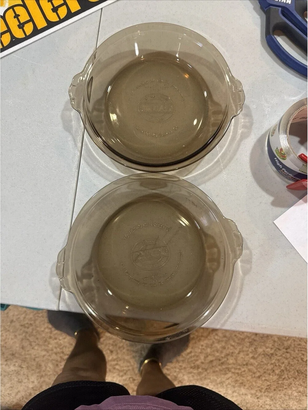 Vintage 1985 Pyrex Pie Dish Pair  (2) Amber Brown 7 3/4